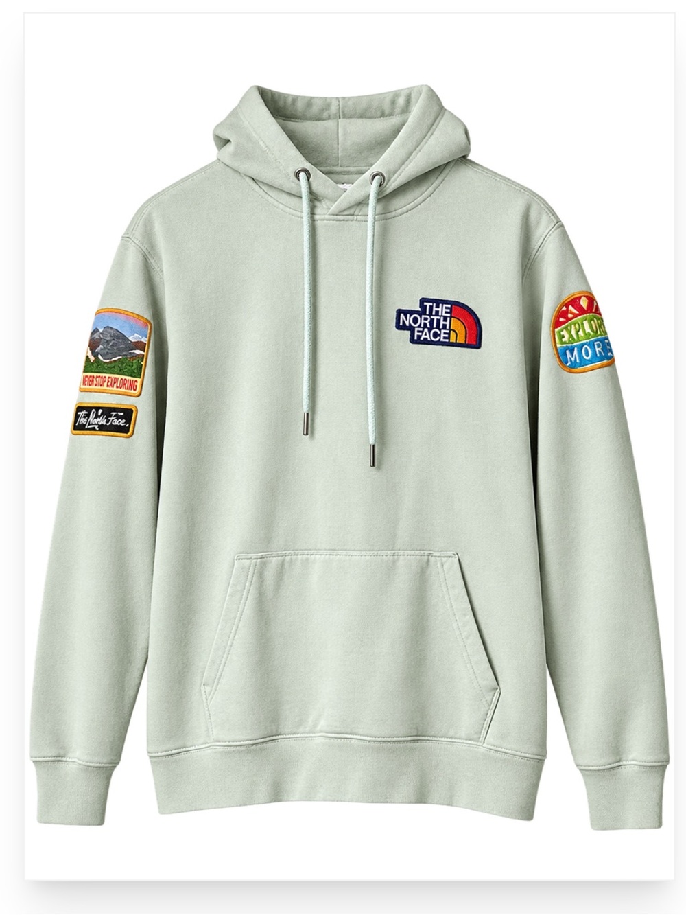 The North Face Women’s Light Mint Green Explorer Patch Pullover Hoodie Sz L